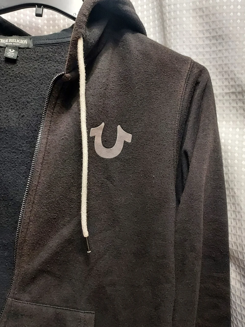 True Religion Brown Black Zip Hoodie with Signature Logo